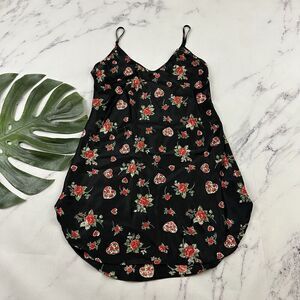 Partners Womens Vintage 90s Slip Mini Dress Size M Black Red Roses Hearts Satin